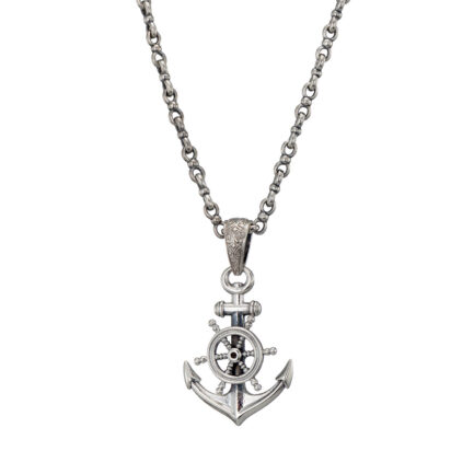 Anchor Ships Wheel Pendant for Men in Sterling silver