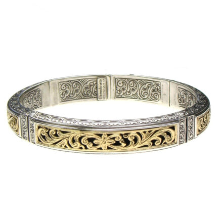 Men’s Oval Flower Bangle Bracelet in k18 Yellow Gold with Silver
