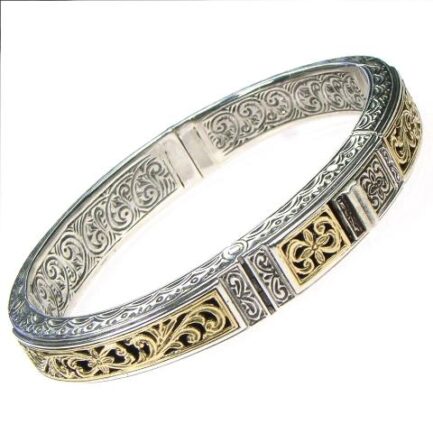 Men’s Oval Flower Bangle Bracelet in k18 Yellow Gold with Silver