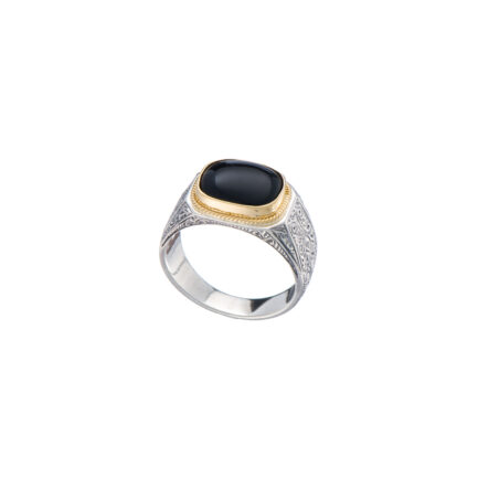 Classic Ring for Men in 18k Gold and Silver with Semi Precious Stones