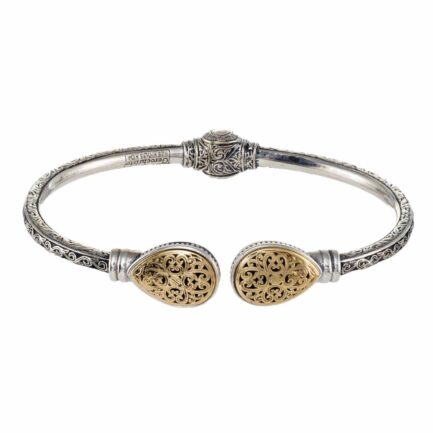 Mediterranean Tear Open Cuff Bracelet in 18k Yellow Gold and Silver 925