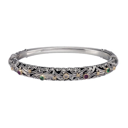 Handcrafted bracelet in Gold k18 and Silver with multi colorful stones