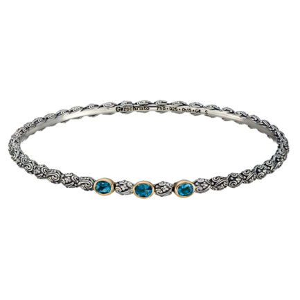 Thin Bangle Bracelet in k18 Gold and Silver blue topaz-6578