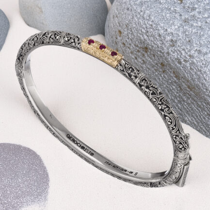 Triple Gemstone Bangle Bracelet in Gold and Silver