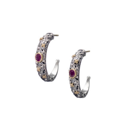 Hoop Earrings in 18k Gold and Silver 10017 ruby