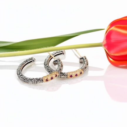 Hoop Earrings in 18k Gold and Silver ruby 1998