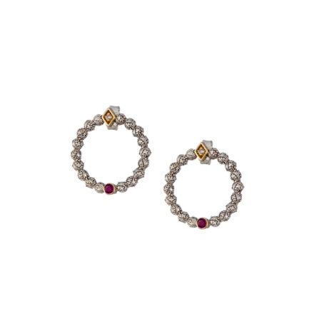 Medium Stud Circle Earrings with 18k Gold and Silver 925