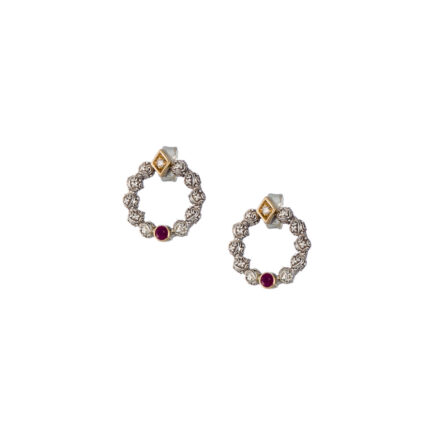 Small Circle Stud Earrings with 18k Gold and Silver 925