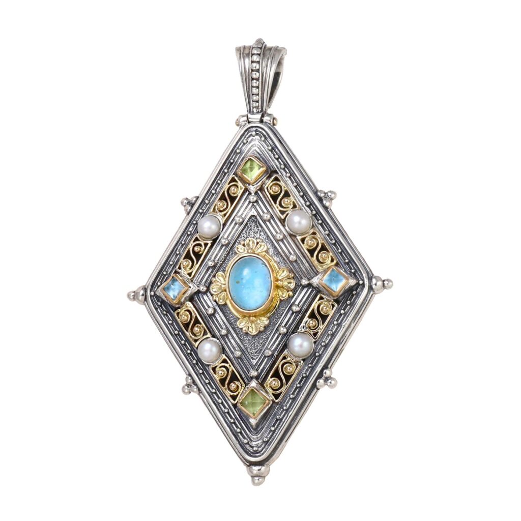 Byzantine Pendant in 18k Yellow Gold and Sterling Silver
