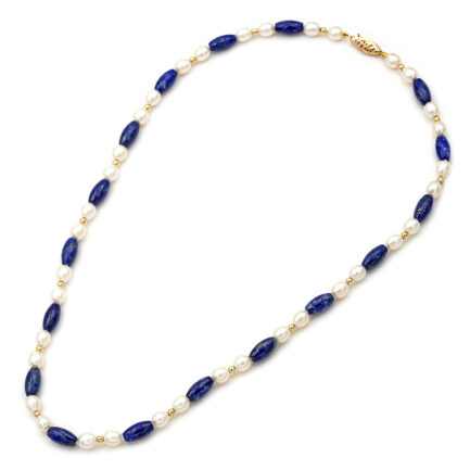 Freshwater Pearl and Lapis Lazuli Necklace with 14K Gold