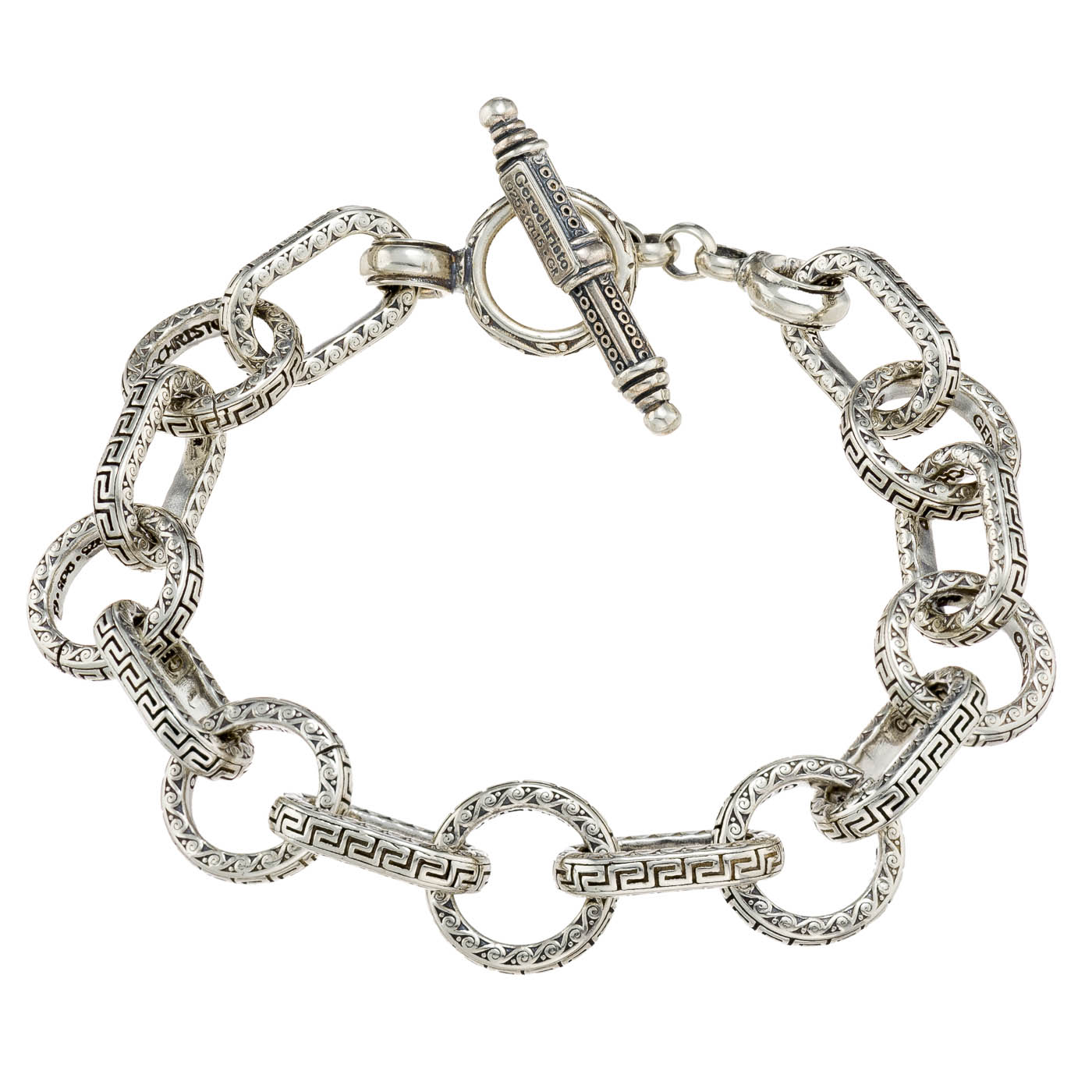 Greek Key Link Bracelet in Sterling Silver