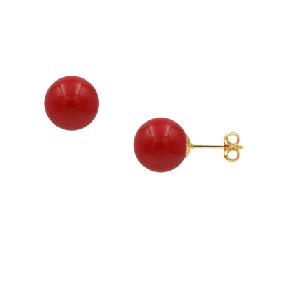 Red Coral 10mm Ball Stud Earrings in 14k Gold